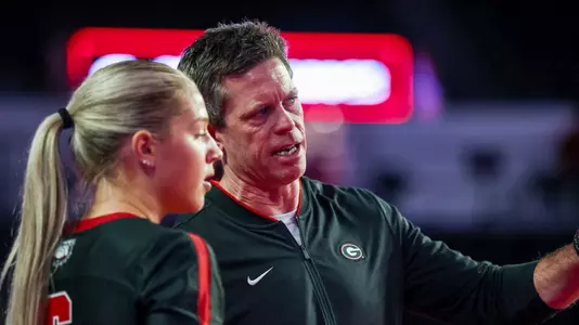 Georgia head coach Tom Black during Georgiaâ??s match against Ole Miss at Stegeman Coliseum in Athens, Ga., on Saturday, Nov. 19, 2022. (Photo by Tony Walsh)