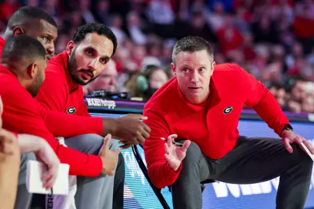 Georgia head coach Mike White during Georgia’s game against Auburn at Stegeman Coliseum in Athens, Ga., on Wednesday, Jan. 4, 2023. (Photo by Tony Walsh)
