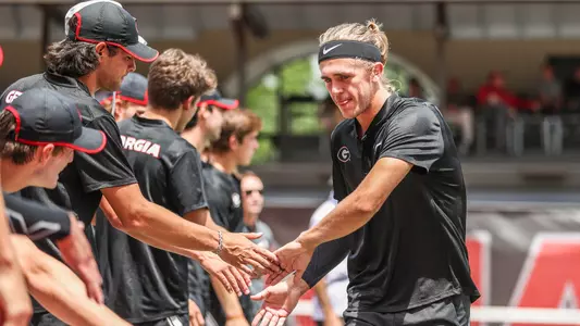 Georgia tennis player Philip Henning during a match against Alabama at Dan MaGill Tennis Complex in Athens, Ga., on Sunday, April 17, 2022. (Photo by Mackenzie Miles)