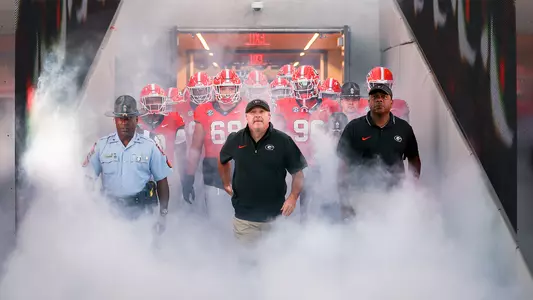 Kirby Smart leads the Bulldogs onto the field vs. Kentucky - Runout