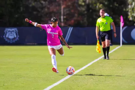 Georgia midfielder Croix Bethune (7) during Georgia’s match against the University of Florida at Turner Soccer Complex in Athens, Ga., on Sunday, Oct. 8, 2023. (Cassie Baker/UGAAA)