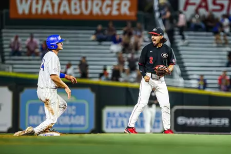 Georgia infielder Sebastian Murillo (2) during Georgia’s exhibition against Florida at 121 Financial Ballpark in Jacksonville, Fla., on Friday, Oct. 27, 2023. (Kari Hodges/UGAAA)