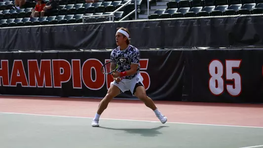 Miguel Perez Peña during the 2023 Southern Intercollegiate Championships red draw singles final.