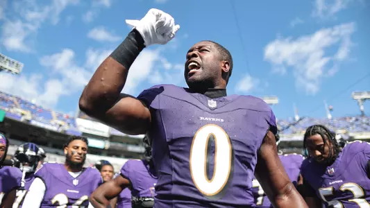Roquan Smith during an NFL football game between the Baltimore Ravens and the Detroit Lions, Sunday, Oct. 22, 2023 in Baltimore. (Michael Owens via AP)