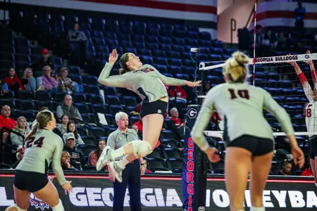 Georgia outside hitter Kacie Evans (23) during Georgia’s match against Arkansas in Stegeman Coliseum in Athens, Ga., on Wednesday, Nov. 1, 2023. (Emma Murray/UGAAA)