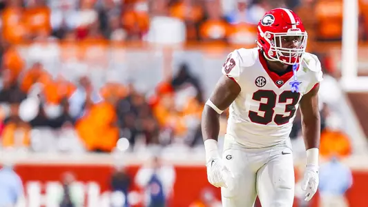 Georgia inside linebacker C.J. Allen (33) during Georgia’s game against Tennessee at Neyland Stadium in Knoxville, Tenn., on Saturday, Nov. 18, 2023. (Tony Walsh/UGAAA)