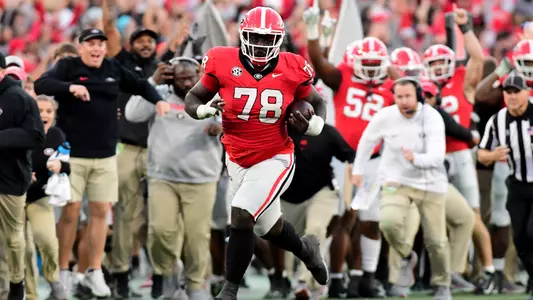 Athens, GA — Georgia defensive lineman Nazir Stackhouse (78) during the Georgia Bulldogs 30-21 win over the Missouri Tigers in a game played November 4, 2023, at Sanford Stadium. Photo credit Perry McIntyre/UGA Sports Communications.