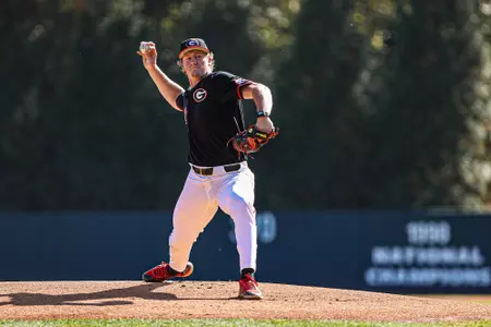 Georgia pitcher Leighton Finley (12) during Georgia’s game against Kennesaw State at Foley Field in Athens, Ga., on Sunday, Nov. 5, 2023. (Kari Hodges/UGAAA)