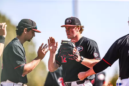 Georgia pitcher Leighton Finley (12) during Georgia’s game against Kennesaw State at Foley Field in Athens, Ga., on Sunday, Nov. 5, 2023. (Kari Hodges/UGAAA)