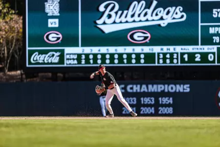 Georgia infielder Trey King (14) during Georgia’s game against Kennesaw State at Foley Field in Athens, Ga., on Sunday, Nov. 5, 2023. (Kari Hodges/UGAAA)