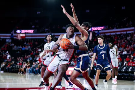 Georgia center Russel Tchewa during Georgia’s game against Mount St. Mary's at Stegeman Coliseum in Athens, Ga., on Wednesday, Dec. 20, 2023. (Madison Keel/UGAAA)