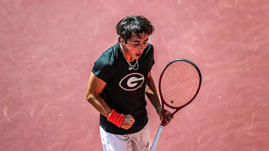 Georgia tennis player Ryan Colby during Georgia’s first round match of the 2023 Southern Intercollegiate Championships at Henry Feild Stadium inside the Dan Magill Tennis Complex in Athens, Ga., on Friday, September 29, 2023. (Kari Hodges/UGAAA)