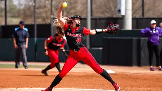 Georgia pitcher Madison Kerpics (40) during Georgia’s game against Lipscomb at Jack Turner Stadium at in Athens, Ga., on Sunday, Feb. 26, 2023. (Tony Walsh/UGAAA)