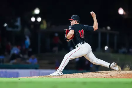 Georgia pitcher Nolan Crisp (11) during Georgia’s exhibition against Florida at 121 Financial Ballpark in Jacksonville, Fla., on Friday, 28, 2022. (Photo by Tony Walsh)