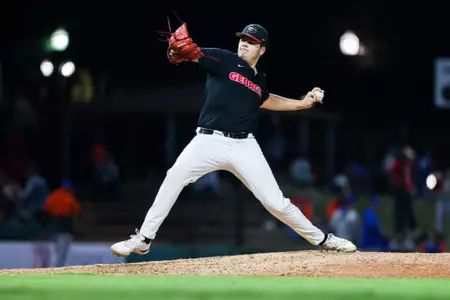 Georgia pitcher Liam Sullivan (14) during Georgia’s exhibition against Florida at 121 Financial Ballpark in Jacksonville, Fla., on Friday, 28, 2022. (Photo by Tony Walsh)