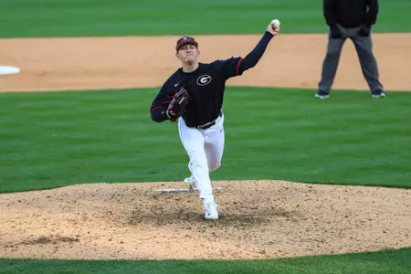 Georgia pitcher Luke Wagner (27) during Georgia’s game against Jacksonville State at Foley Field in Athens, Ga., on Friday, Feb. 17, 2023. (Photo by Kari Hodges/UGAAA)
