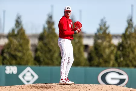 Georgia pitcher Liam Sullivan (14) during a game against Jacksonville State at Foley Field in Athens, Ga., on Saturday, Feb. 18, 2023. (Tony Walsh/UGAAA)