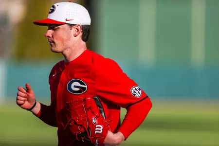 Georgia pitcher Pace Mercer (9) during Georgia’s game against Jacksonville State at Foley Field in Athens, Ga., on Saturday, Feb. 18, 2023. (Tony Walsh/UGAAA)