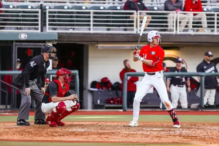 Georgia first baseman Charlie Condon (24) during Georgia’s game against Jacksonville State at Foley Field in Athens, Ga., on Saturday, Feb. 18, 2023. (Tony Walsh/UGAAA)