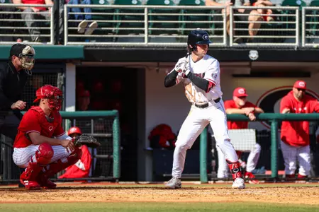 Georgia infielder William David (28) during Georgia’s game against Jacksonville State at Foley Field in Athens, Ga., on Sunday, Feb. 19, 2023. (Kari Hodges/UGAAA)