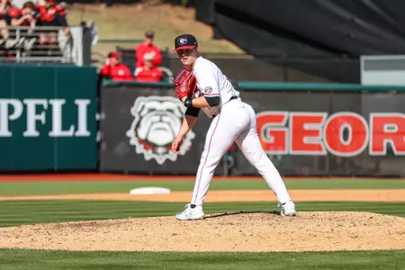 Georgia pitcher Nolan Crisp (11) during Georgia’s game against Jacksonville State at Foley Field in Athens, Ga., on Sunday, Feb. 19, 2023. (Kari Hodges/UGAAA)