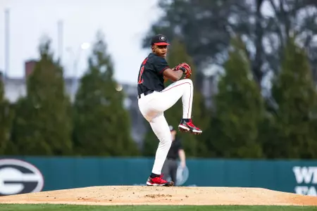 Georgia pitcher Jaden Woods (17) during Georgia’s game against Princeton at Foley Field in Athens, Ga., on Friday, Feb. 24, 2023. (Tony Walsh/UGAAA)