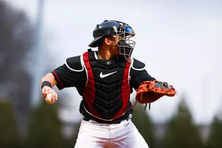 Georgia catcher Fernando Gonzalez (13) during Georgia’s game against Princeton at Foley Field in Athens, Ga., on Friday, Feb. 24, 2023. (Tony Walsh/UGAAA)