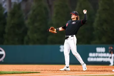 Georgia first baseman Cole Wagner (19) during Georgia’s game against Princeton at Foley Field in Athens, Ga., on Friday, Feb. 24, 2023. (Tony Walsh/UGAAA)
