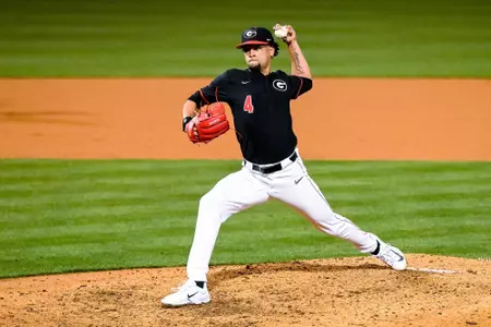 Georgia pitcher Jarvis Evans (4) during a game against Princeton at Foley Field in Athens, Ga., on Friday, Feb. 24, 2023. (photo by Rob Davis)