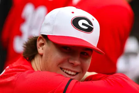 Georgia pitcher Matthew Hoskins (15) during Georgia’s game against Princeton at Foley Field in Athens, Ga., on Saturday, Feb. 25, 2023. (Kari Hodges/UGAAA)