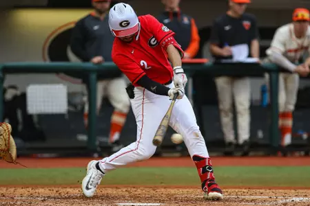 Georgia infielder Sebastian Murillo (2) during Georgia’s game against Princeton at Foley Field in Athens, Ga., on Saturday, Feb. 25, 2023. (Kari Hodges/UGAAA)