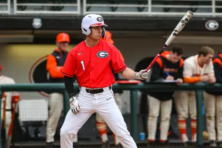 Georgia infielder Josh Tate (1) during Georgia’s game against Princeton at Foley Field in Athens, Ga., on Saturday, Feb. 25, 2023. (Kari Hodges/UGAAA)