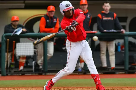 Georgia outfielder Josh Stinson (0) during Georgia’s game against Princeton at Foley Field in Athens, Ga., on Saturday, Feb. 25, 2023. (Kari Hodges/UGAAA)