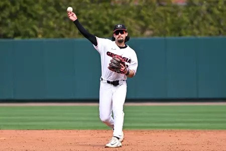 Georgia infielder Sebastian Murillo (2) during a game against Princeton at Foley Field in Athens, Ga., on Sunday, Feb. 26, 2023. (photo by Rob Davis)