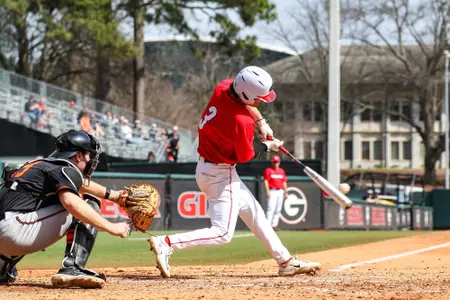 Georgia infielder Mason LaPlante (3) during Georgia’s game against Princeton at Foley Field in Athens, Ga., on Sunday, Feb. 26, 2023. (Kari Hodges/UGAAA)