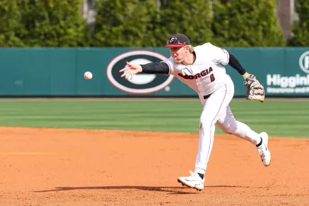 Georgia infielder Parks Harber (8) during Georgia’s game against Princeton at Foley Field in Athens, Ga., on Sunday, Feb. 26, 2023. (Kari Hodges/UGAAA)