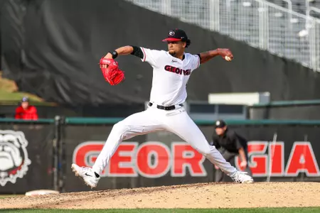 Georgia pitcher Jarvis Evans (4)during Georgia’s game against Princeton at Foley Field in Athens, Ga., on Sunday, Feb. 26, 2023. (Kari Hodges/UGAAA)