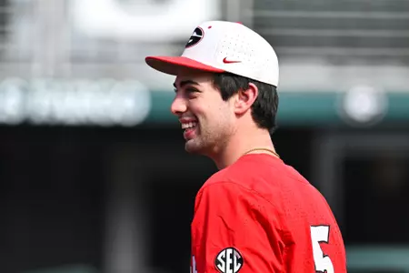 Georgia pitcher Will Pearson (5) during a game against Princeton at Foley Field in Athens, Ga., on Sunday, Feb. 26, 2023. (photo by Rob Davis)