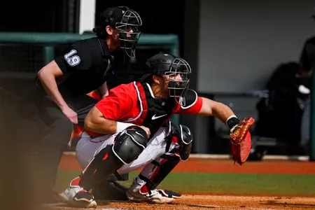Georgia catcher Corey Collins (6) during a game against Princeton at Foley Field in Athens, Ga., on Sunday, Feb. 26, 2023. (photo by Rob Davis)