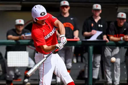 Georgia outfielder Connor Tate (23) during a game against Princeton at Foley Field in Athens, Ga., on Sunday, Feb. 26, 2023. (photo by Rob Davis)