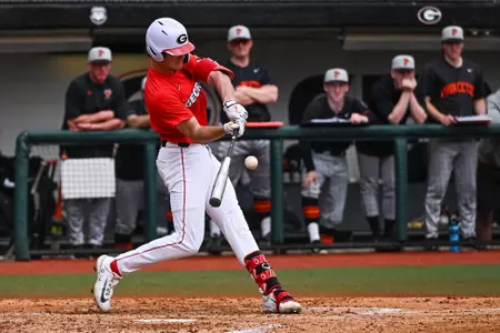 Georgia infielder/outfielder Charlie Condon (24) during a game against Princeton at Foley Field in Athens, Ga., on Sunday, Feb. 26, 2023. (photo by Rob Davis)
