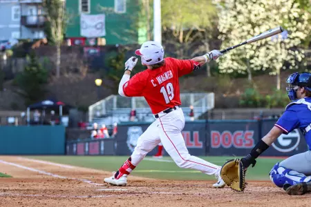 Georgia first baseman Cole Wagner (19) during Georgia’s game against Presbyterian College at Foley Field in Athens, Ga., on Tuesday, Feb. 28, 2023. (Kari Hodges/UGAAA)