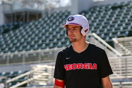 Georgia outfielder Garrett Spikes (7) during Georgia’s game against Presbyterian College at Foley Field in Athens, Ga., on Tuesday, Feb. 28, 2023. (Kari Hodges/UGAAA)