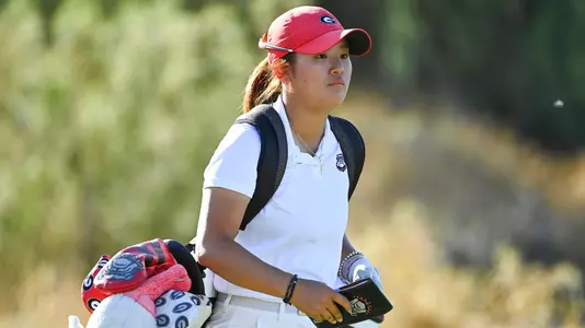 Jenny Bae competes in the 2022 NCAA Championships (photo by Tim Cowie).