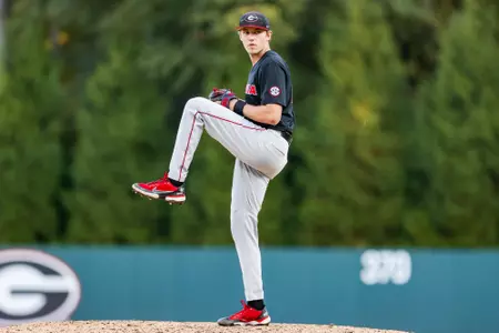 Georgia pitcher DJ Radtke (46) during Georgia’s first game of the Bulldog Fall World Series at Foley Field in Athens, Ga., on Friday, Oct. 21, 2022. (Photo by Tony Walsh)