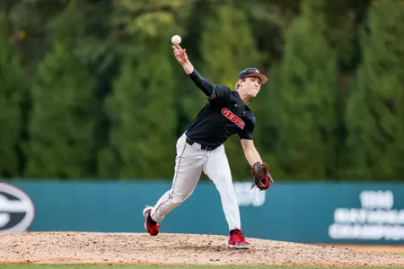 Georgia pitcher DJ Radtke (46) during Georgia’s first game of the Bulldog Fall World Series at Foley Field in Athens, Ga., on Friday, Oct. 21, 2022. (Photo by Tony Walsh)