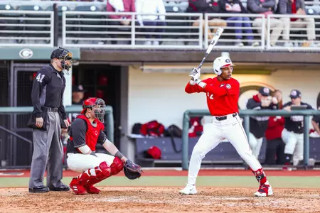 Georgia outfielder Justin Thomas (42) during Georgia’s game against Jacksonville State at Foley Field in Athens, Ga., on Saturday, Feb. 18, 2023. (Tony Walsh/UGAAA)