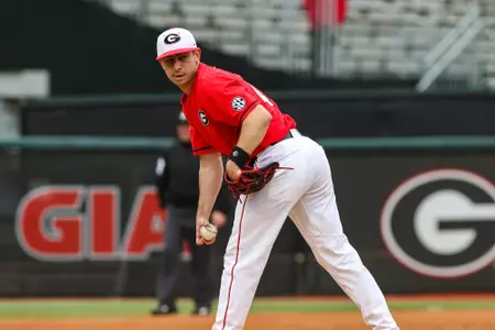 Georgia pitcher Zach DeVito (46) during Georgia’s game against Princeton at Foley Field in Athens, Ga., on Saturday, Feb. 25, 2023. (Kari Hodges/UGAAA)