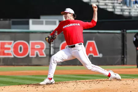 Georgia pitcher Charlie Goldstein (29)  during Georgia’s game against Princeton at Foley Field in Athens, Ga., on Sunday, Feb. 26, 2023. (Kari Hodges/UGAAA)