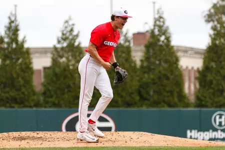 Georgia pitcher Kyle Greenler (66) during Georgia’s game against Princeton at Foley Field in Athens, Ga., on Sunday, Feb. 26, 2023. (Kari Hodges/UGAAA)